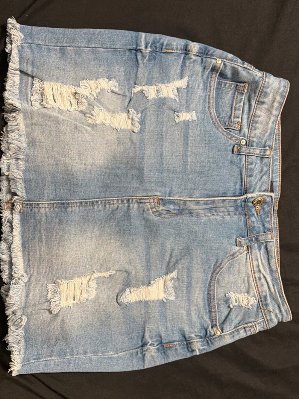 Wax Jean Light Blue Distressed Denim Mini Skirt